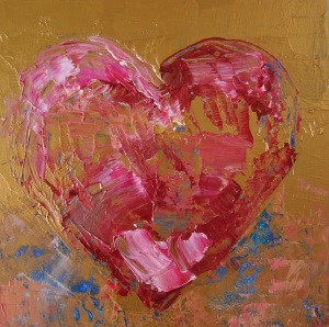 Lipson, Bronze Heart, 2014, Acrylic on board, 6" x 6" 